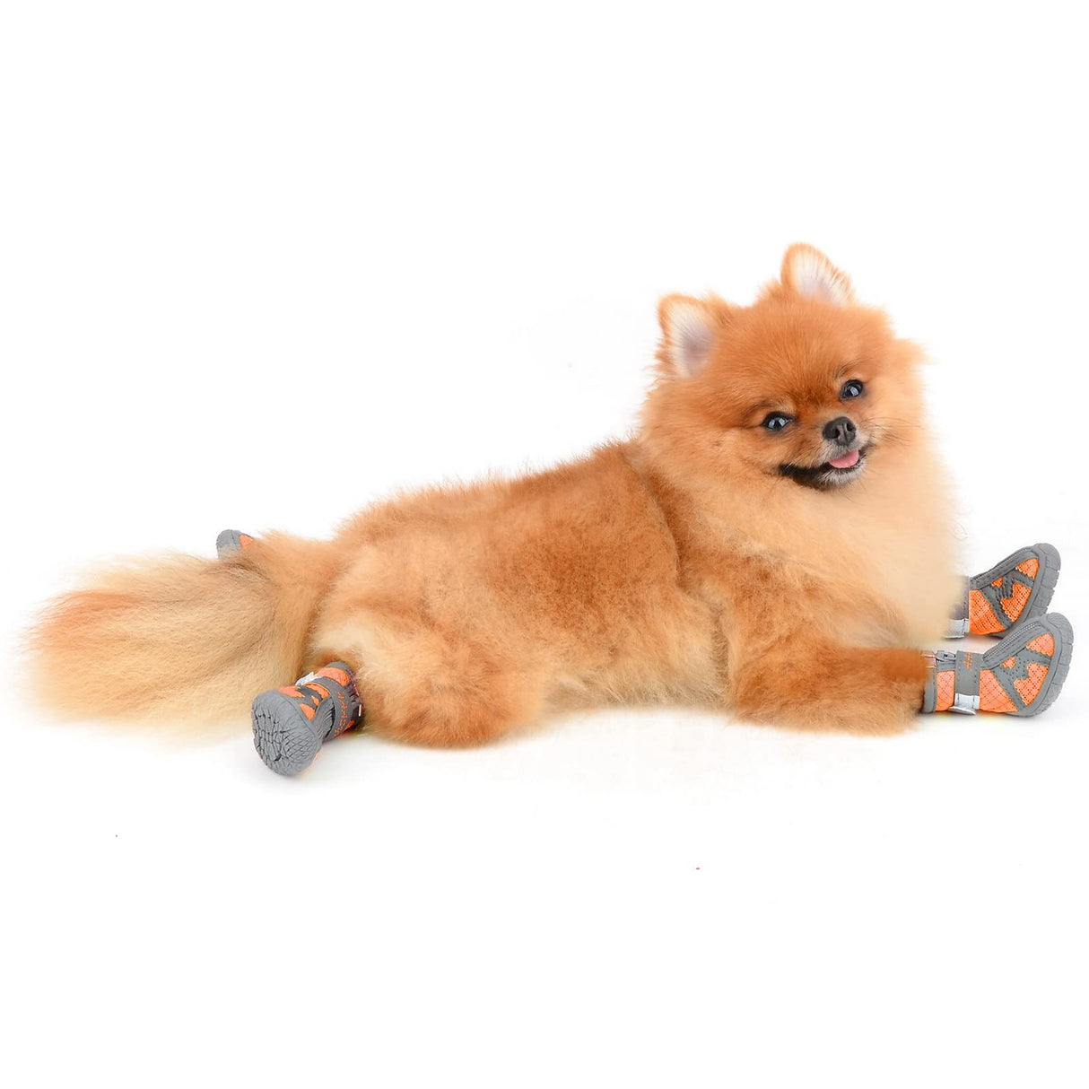 PAIDEFUL Dog Walking Shoes for Small Dogs Hot Pavement Soft Mesh Breathable Adjustable Summer Boots for Medium Dogs Pet Paw Protectors with Reflective Stripes Rubber Nonslip Sole Orange 3