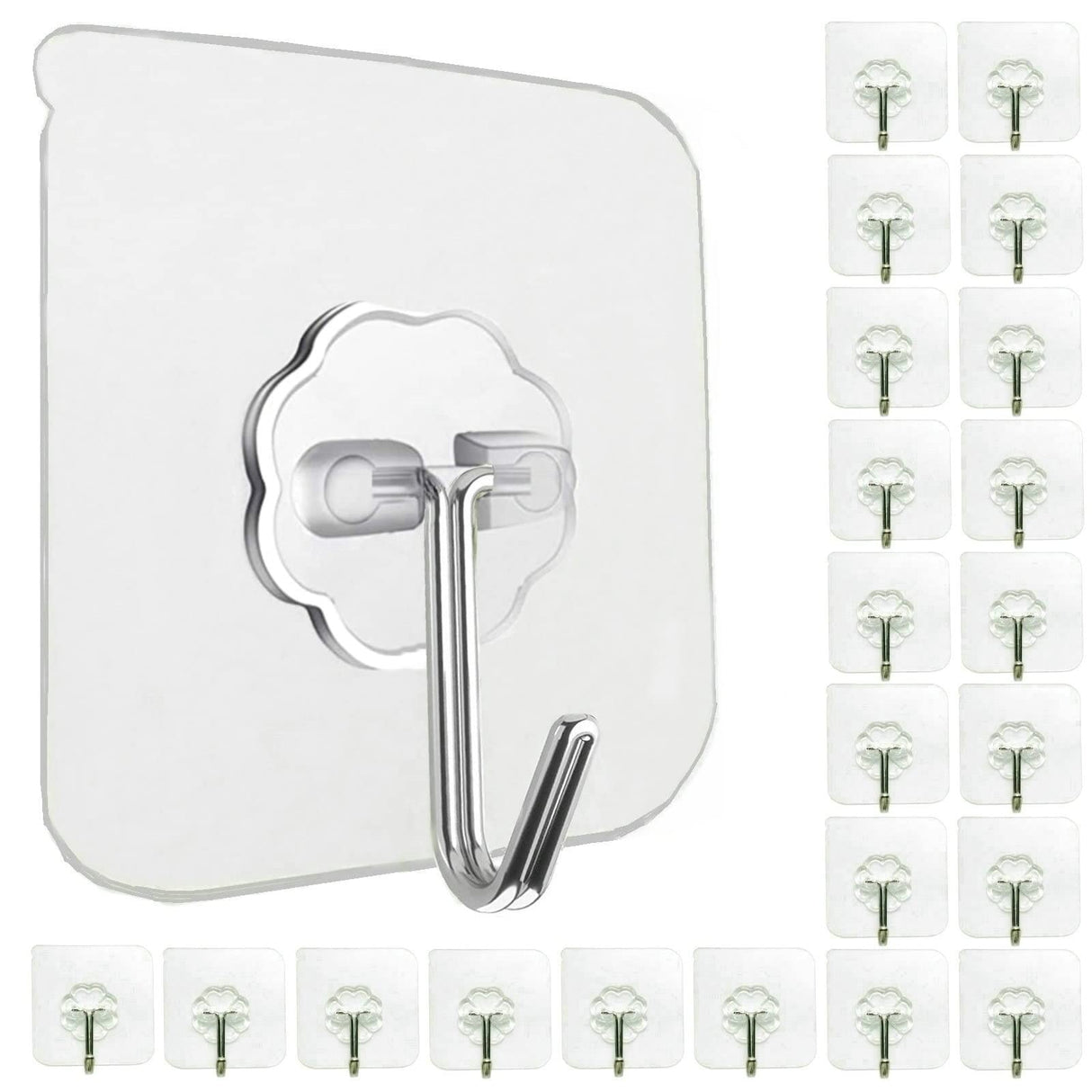 24 Pack Adhesive Wall Hooks 33LB Heavy Duty No Drill Transparent Waterproof Hooks for Bathroom Kitchen Towel Coat Office Home Outdoor