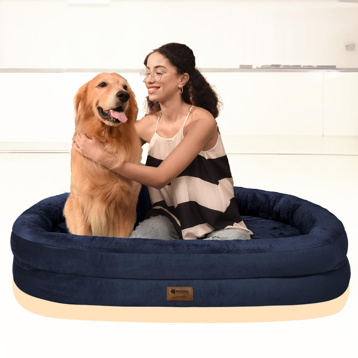Orthopedic Waterproof Large Dog Bed: Memory Foam Washable Dog Bed with Bolsters - XXL Orthopedic Removable Cover for Medium Large Sized Pet - Non-Slip Bottom - Navy
