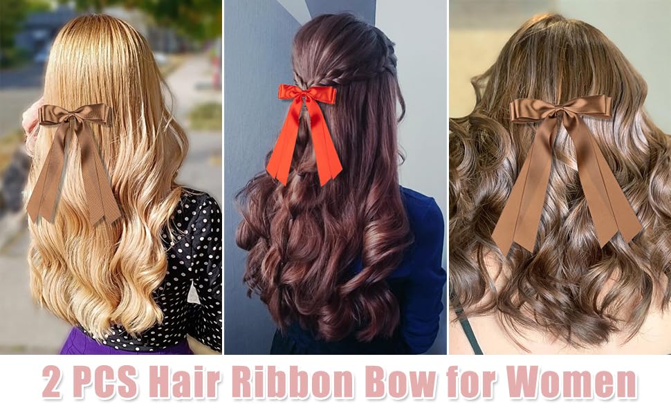 Large Double Hair Bows 2 PCS Satin Ribbon Bow for Women,Hair Bows for Women,Hair Ribbons,Oversized Long-tail Cute Aesthetic Hair Accessories,Large Hair Barrettes for Women（ Black,White）
