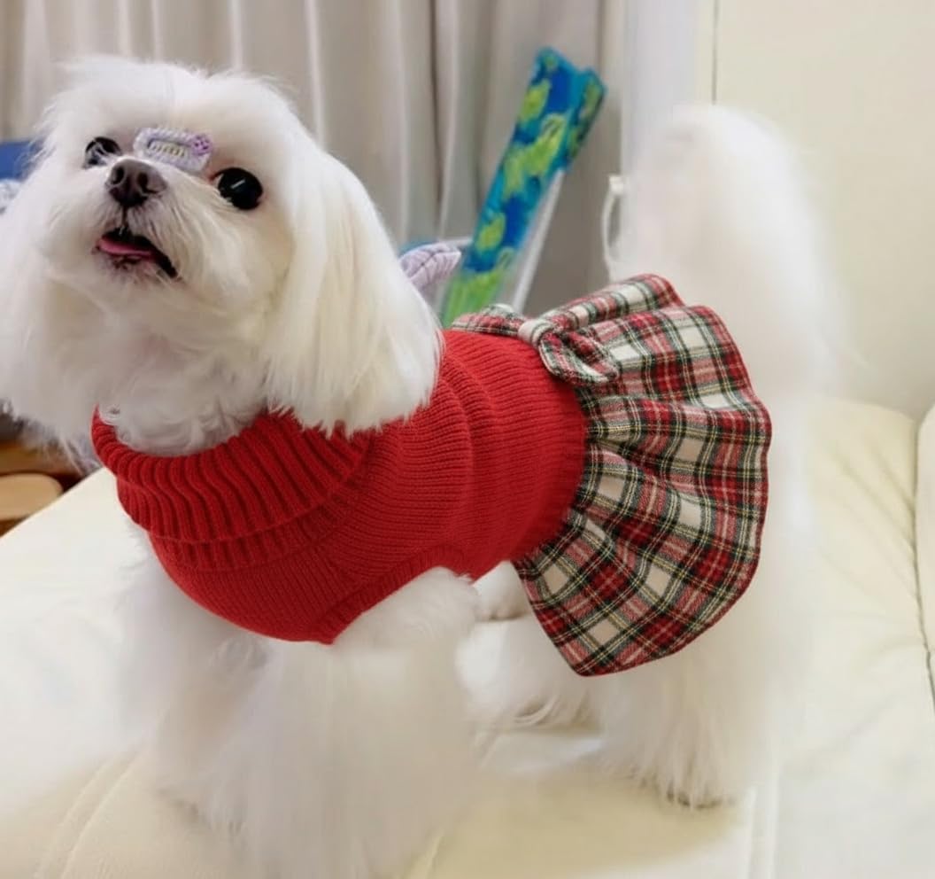 Lanyarco Burgundy Red Dog Dress for Large Dogs Girl, Winter Warm Female Pet Clothes Outfits, Dog Sweater Dress for Dogs Red, X-Large (XL) Size