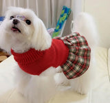 Lanyarco Burgundy Red Dog Dress for Large Dogs Girl, Winter Warm Female Pet Clothes Outfits, Dog Sweater Dress for Dogs Red, X-Large (XL) Size