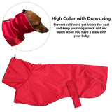 Dachshund Coats Waterproof, Perfect for Dachshunds, Sausage, Weiner Dog Winter Coat with Padded Fleece, Puppy Snowsuit with Adjustable Bands and High Vis Reflective Trim - Red - XS