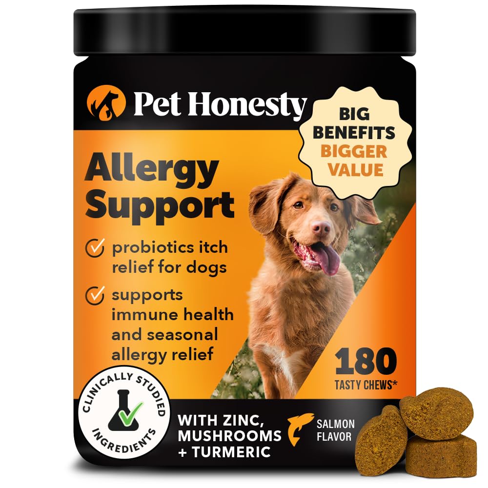 Pet Honesty Dog Allergy & Itch Relief - Advanced Itch Supplement with Probiotics for Dogs - Immune Support & Skin Relief for Seasonal Allergies - Natural Itchy Skin & Paw Relief - (Salmon, 180 Ct)