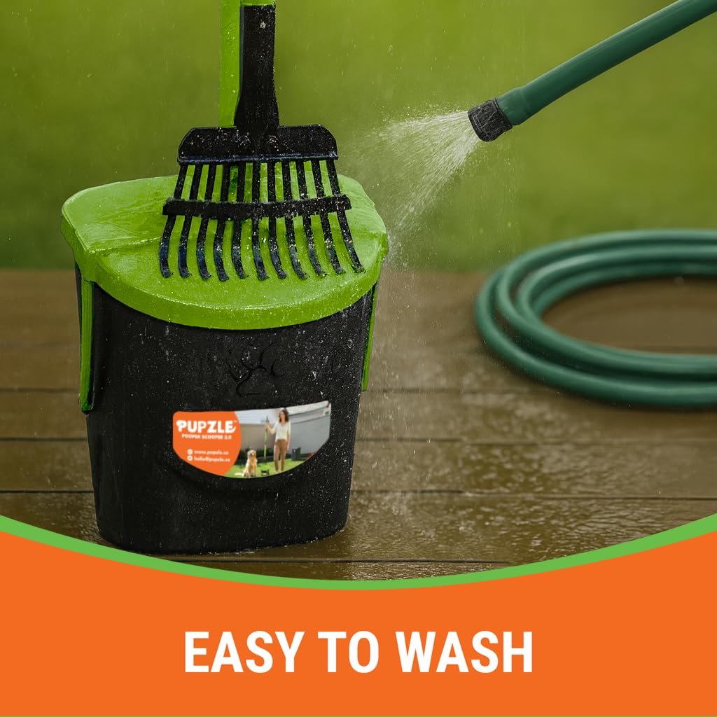 Pupzle Dog Pooper Scooper with Bag Attachment, 40" Long Handle Pooper Scooper for Large Dogs, Dog Poop Scoop for Yard, Large Capacity Swivel Bin and Rake, Lavender Scented Bags (Green)
