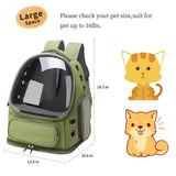 Cat Bubble Backpack,Breathable Cat Backpack Carrier Large Space Pet Travel Carrier for Kitty Small Dogs up to 15lbs,Transparent Cat Carrier for Hiking Camping Outdoor Travel (Green)