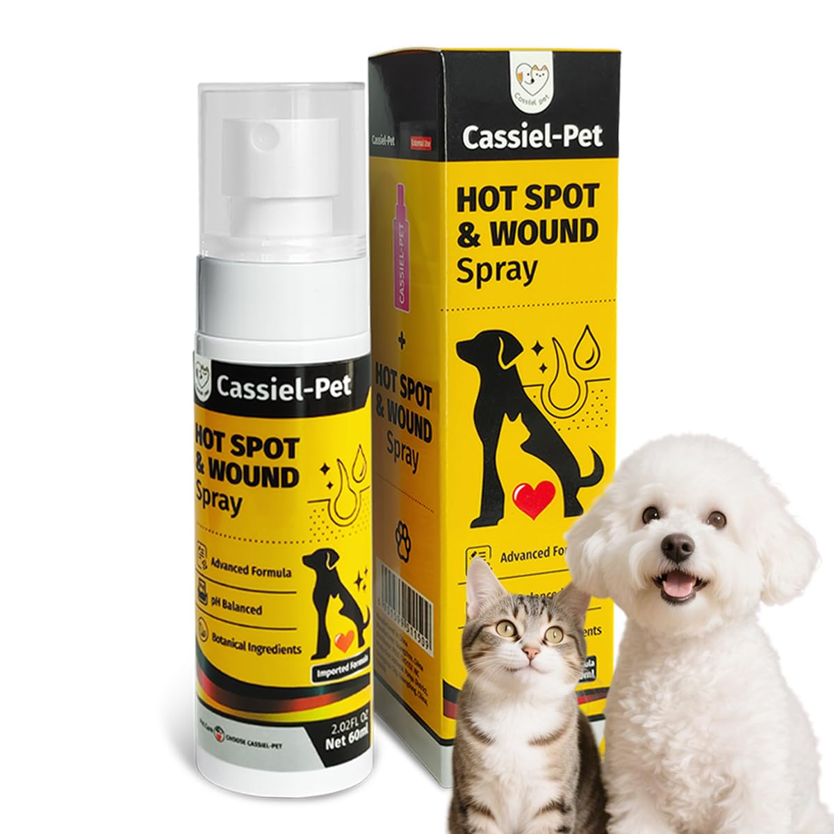 Cassiel pet Hot Spot Spray Treatment, Wound Care & Itch Relief Spray for Dogs and Cats, Relives Scratching, Itchy Skin and Paw Licking, for All Animals, 2.02oz