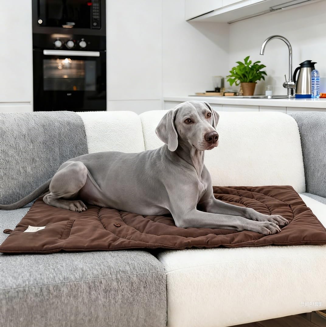 Travel Dog Bed | Camping Dog Bed | 37.4"x25.6" Waterproof Outdoor Dog Mat | Portable Place Mat for Dogs with Handle | Machine Washable | Easy Clean for Outdoor Adventures (Brown)