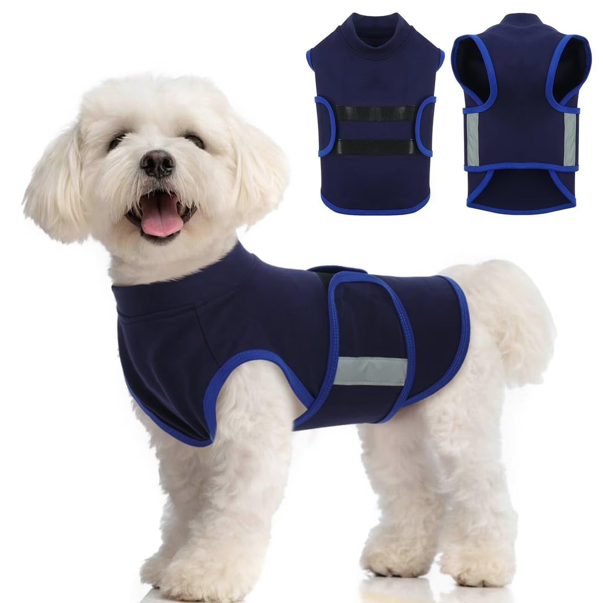 MIGOHI Dog Anxiety Relief Coat,Comfort Anxiety Vest for Dogs,Adjustable Anxiety Calming Wrap for Fireworks,Thunderstorms,Travel, Separation, Dog Anxiety Jacket for Small Dogs,XS,NavyBlue