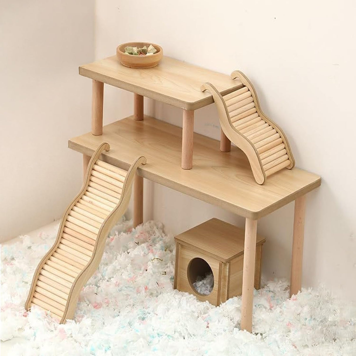 3BAO 2-Piece Set Hamster Play Wooden Platform for Dwarf Syrian Hamsters Gerbils Mice Degus or Other Small Pets