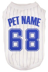 Petitebella Customized Baseball Jersey Puppy Dog Shirt (White/Blue Stripes, Small)