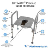 Ultimate Raised Toilet Seat with Handles, Bedside Commode, Padded, Armrests, Adjustable Height, Premium Elevated Toilet Seat for Elderly Bathroom Safety with Arms, Standard and Elongated Toilets, Gray