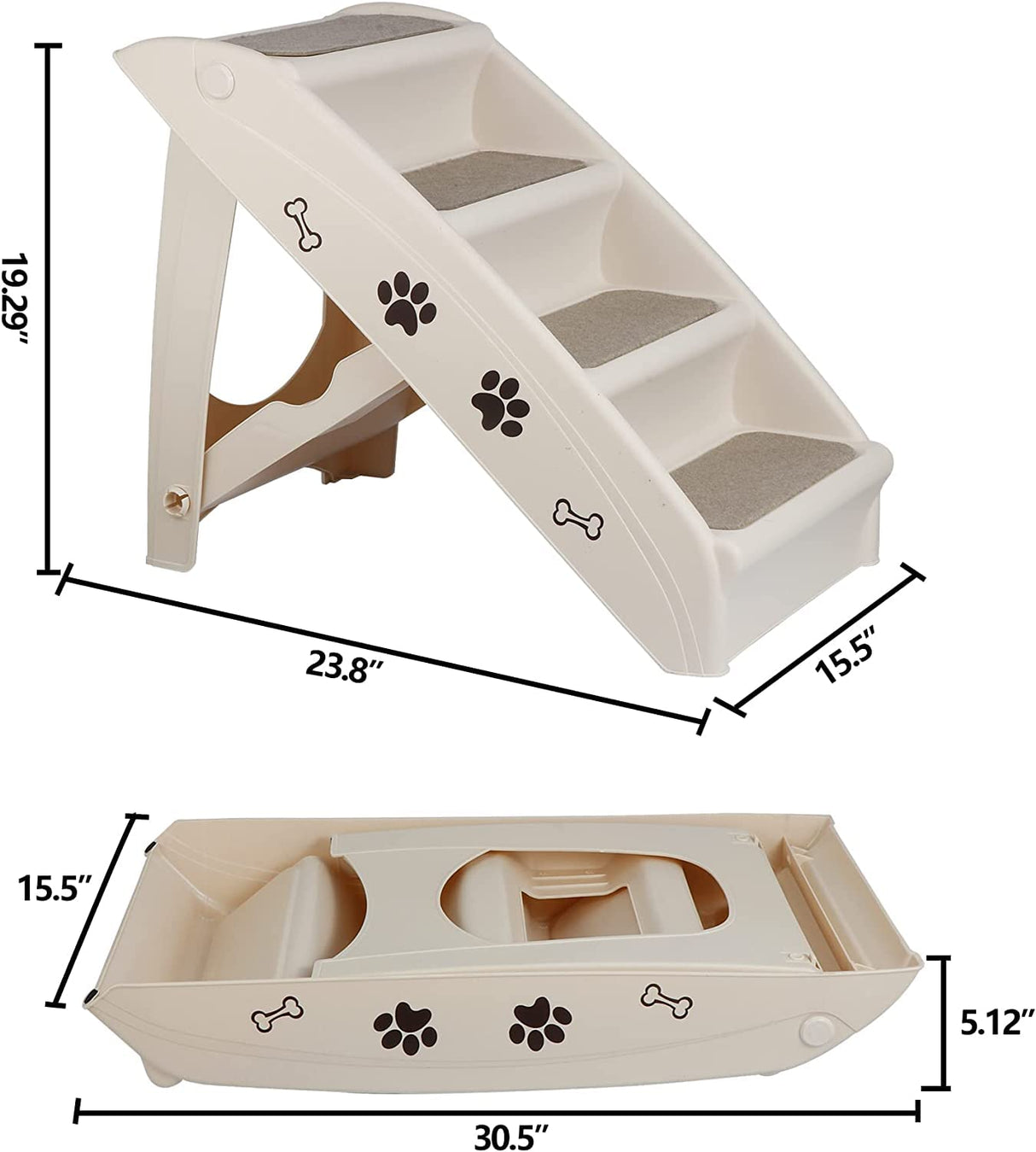 LEMY Non-Slip Foldable Steps Stairs for Dogs and Cats, 4-Step Portable Indoor Outdoor Pet Steps Ramp for Bed, Couch, Car, Tan