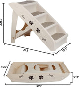 LEMY Non-Slip Foldable Steps Stairs for Dogs and Cats, 4-Step Portable Indoor Outdoor Pet Steps Ramp for Bed, Couch, Car, Tan