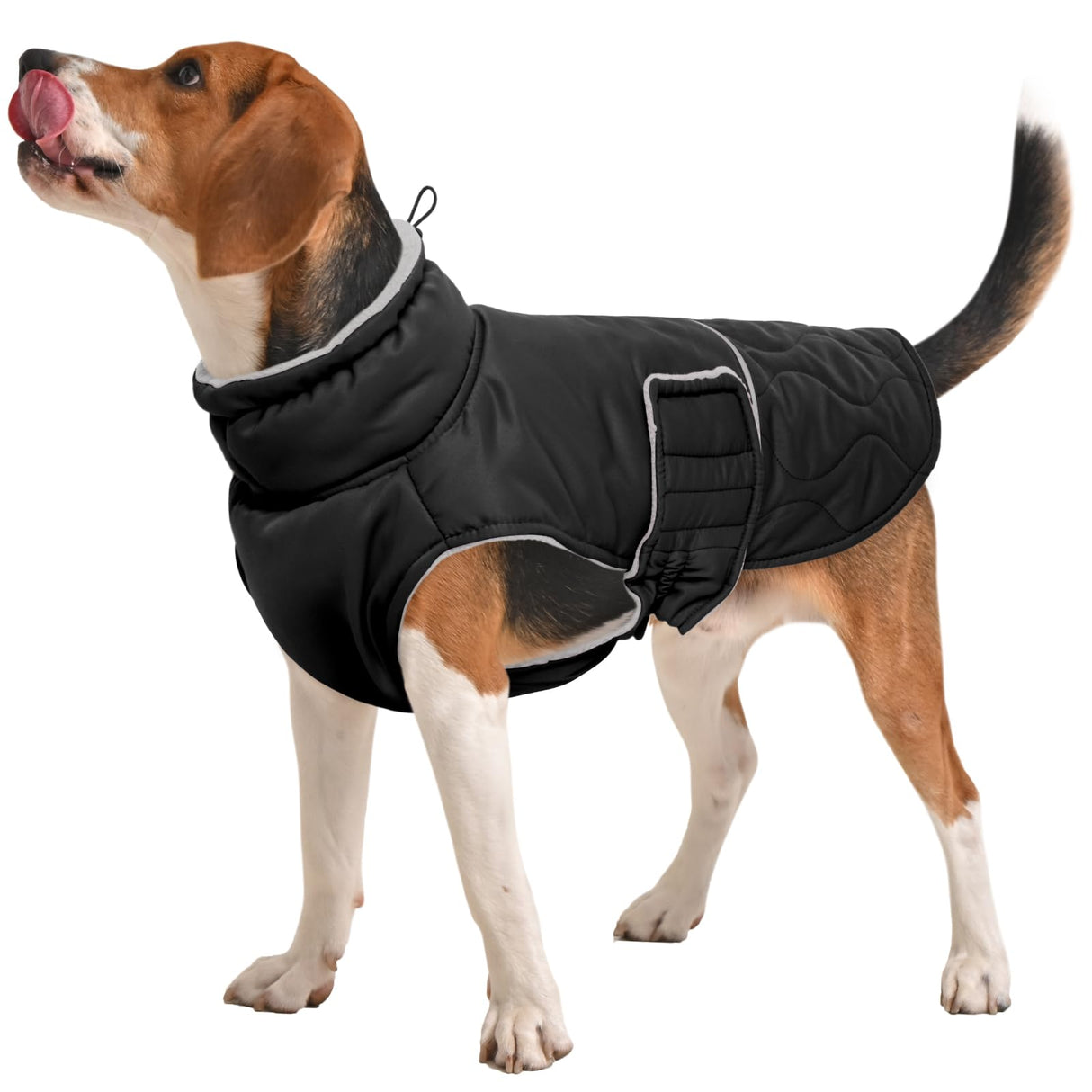 FUAMEY Warm Dog Coat for Cold Weather, Waterproof Large Dogs Jackets Fleece Lined, Adjustable Doggy Thermal Vest Sleeveless, Pet Winter Snowsuit Windpproof (Black, L)