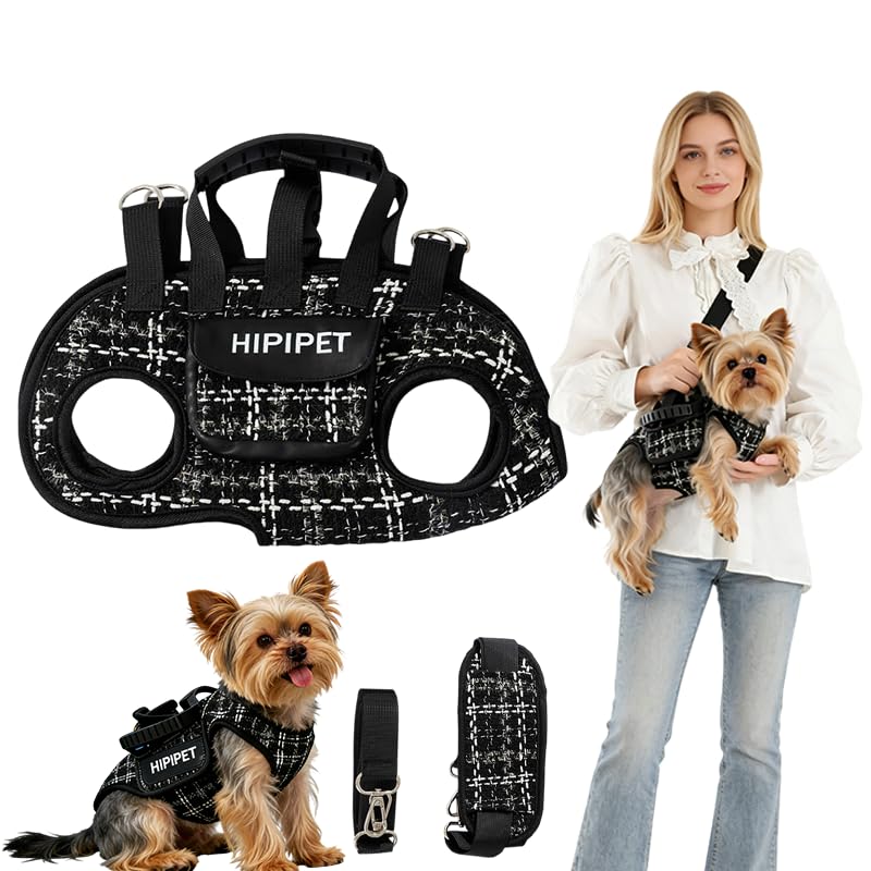 Dog Lift Harness Dog Carrier Adjustable Breathable Vest Straps for Small Medium Pet Treat Bag Fashion Outdoor Hiking (Black XL 19-25lb)