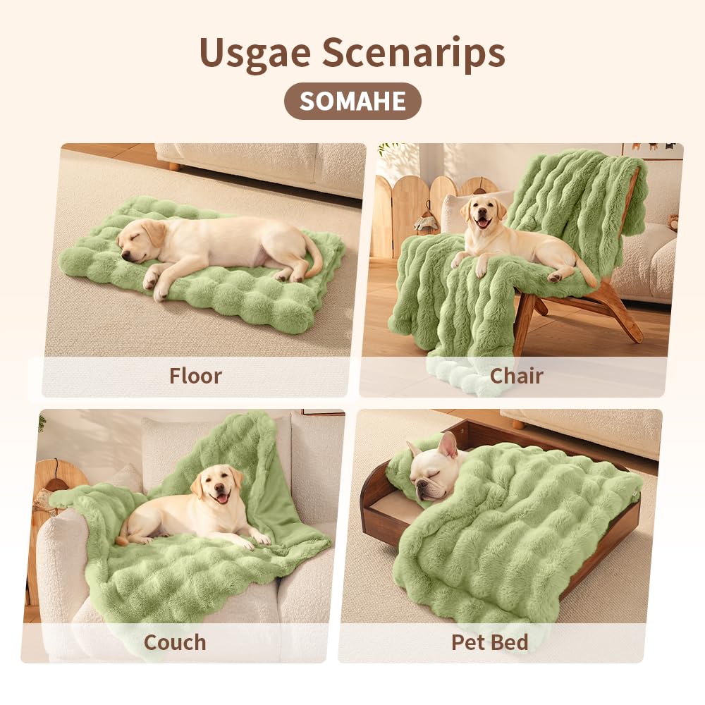 SOMAHE Dog Blanket Self-Warming Throw for Medium & Large Dogs, Dual-Side Sherpa Plush, Thick Crate Bed Cover & Car Seat Mat, Anti-Static Machine Washable No Shrink, 39x30 Inch Green