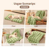 SOMAHE Dog Blanket Self-Warming Throw for Medium & Large Dogs, Dual-Side Sherpa Plush, Thick Crate Bed Cover & Car Seat Mat, Anti-Static Machine Washable No Shrink, 39x30 Inch Green