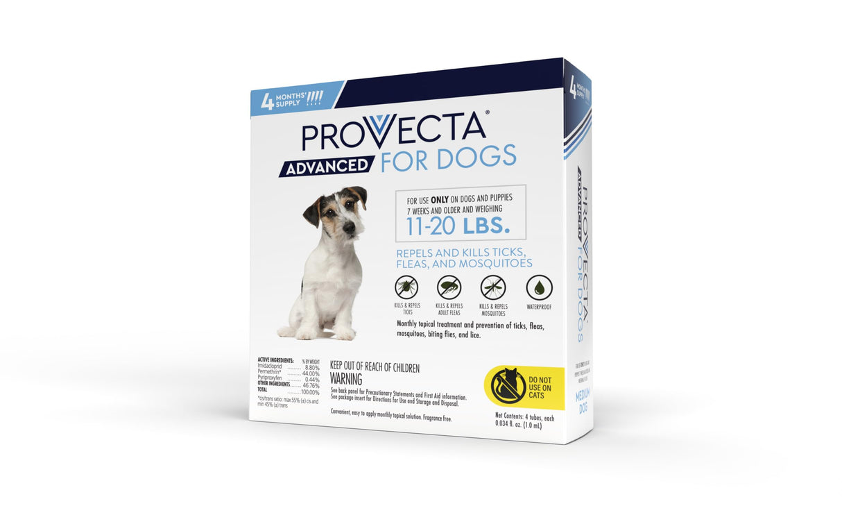 Provecta® Advanced for Medium Dogs (11–20 lbs) Flea and Tick Topical Treatment, 4-Month Supply