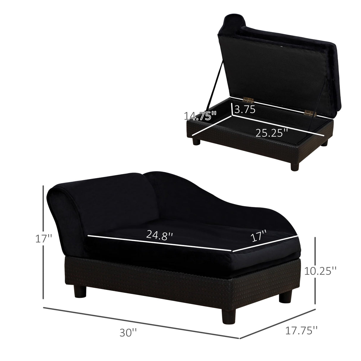PawHut Luxury Fancy Dog Couch with Hidden Storage, Small Dog Sofa Bed with 2" Soft Foam, Modern Pet Furniture for Puppies & Little Breeds, Black
