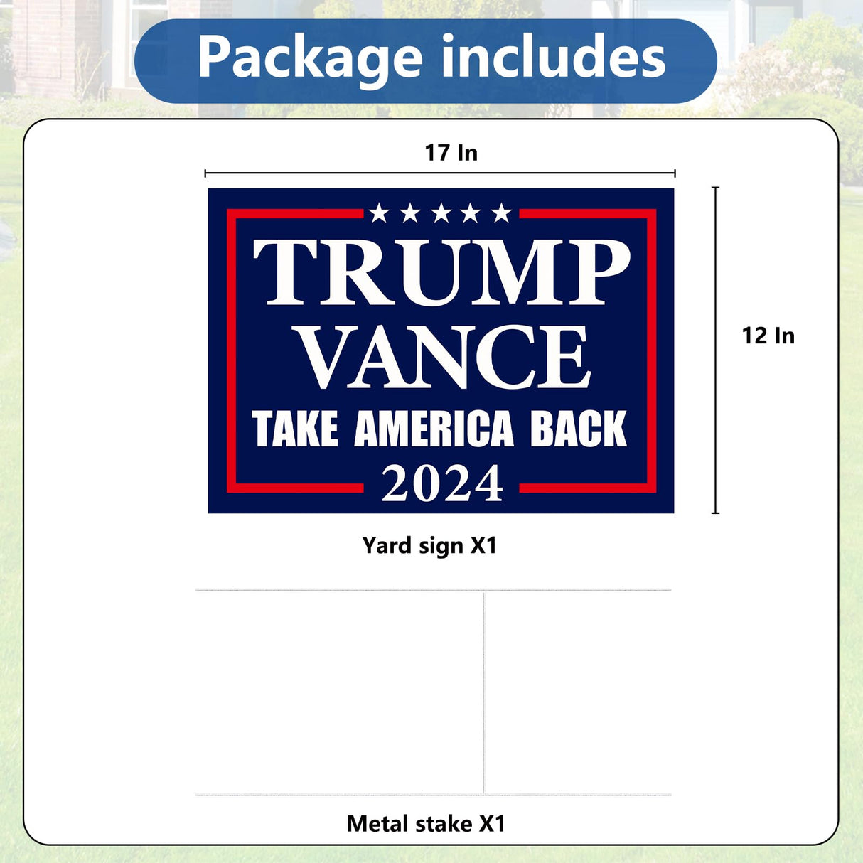 Probsin Trump Vance 2024 Yard Sign 12" x 17" Double Sided Blue Take America Back Voted for President Trump Vice President JD Vance Outdoor Decorations for Lawn, Garden, Window, Party Supplies