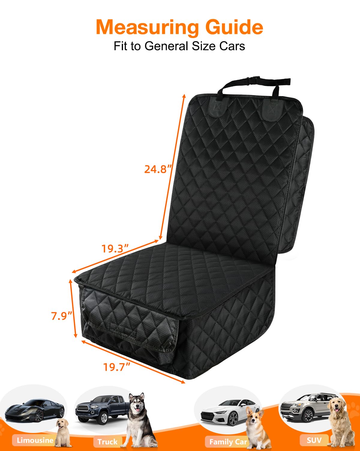 PETICON Waterproof Front Seat Car Cover 2 Pack, Full Protection Dog Car Seat Cover with Side Flaps, Nonslip Scratchproof Captain Chair Seat Cover Fits for Cars, Trucks, SUVs, Jeep, Black