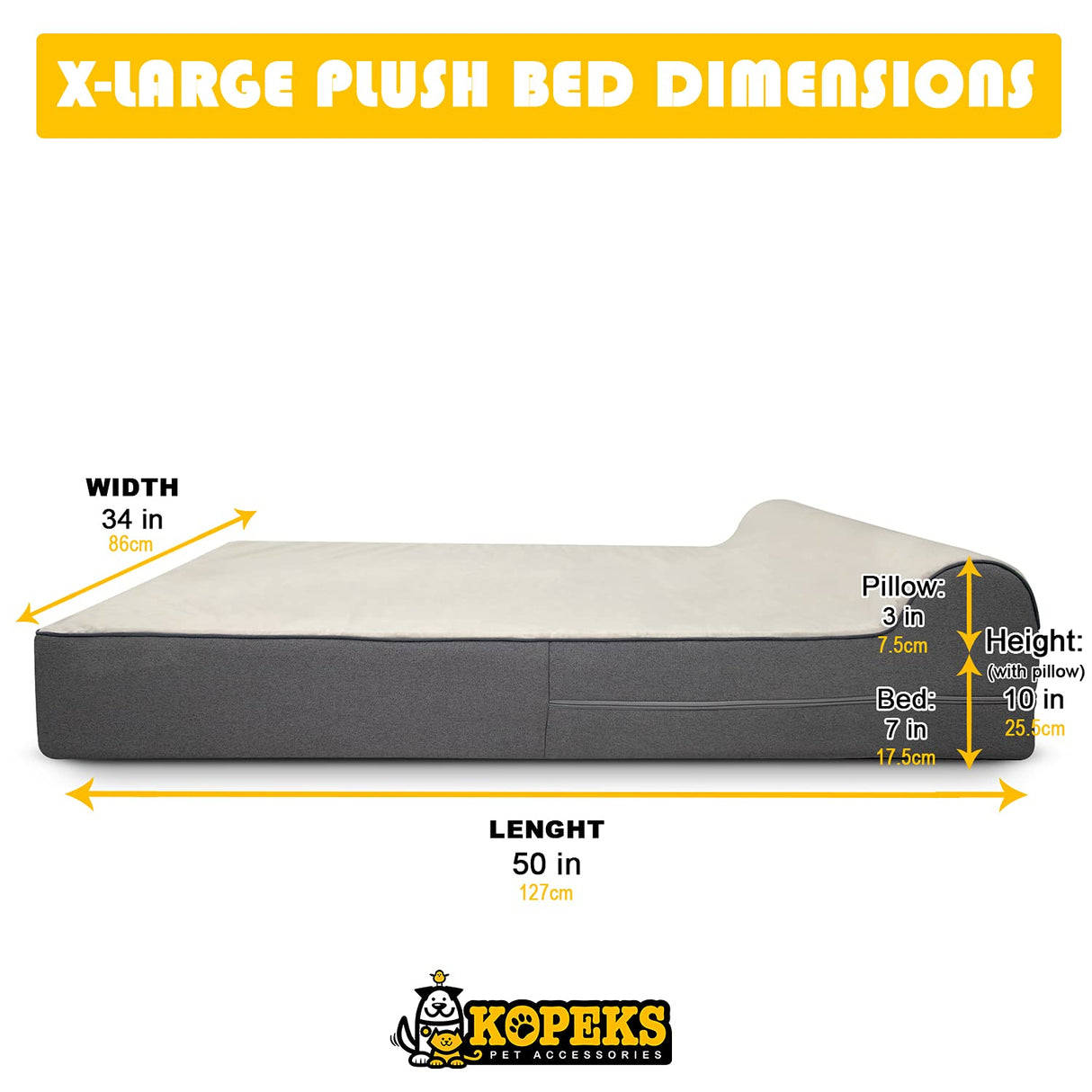 KOPEKS Dog Bed Replacement Cover Memory Foam Beds - Extra Large (Jumbo Size) - Deluxe Grey