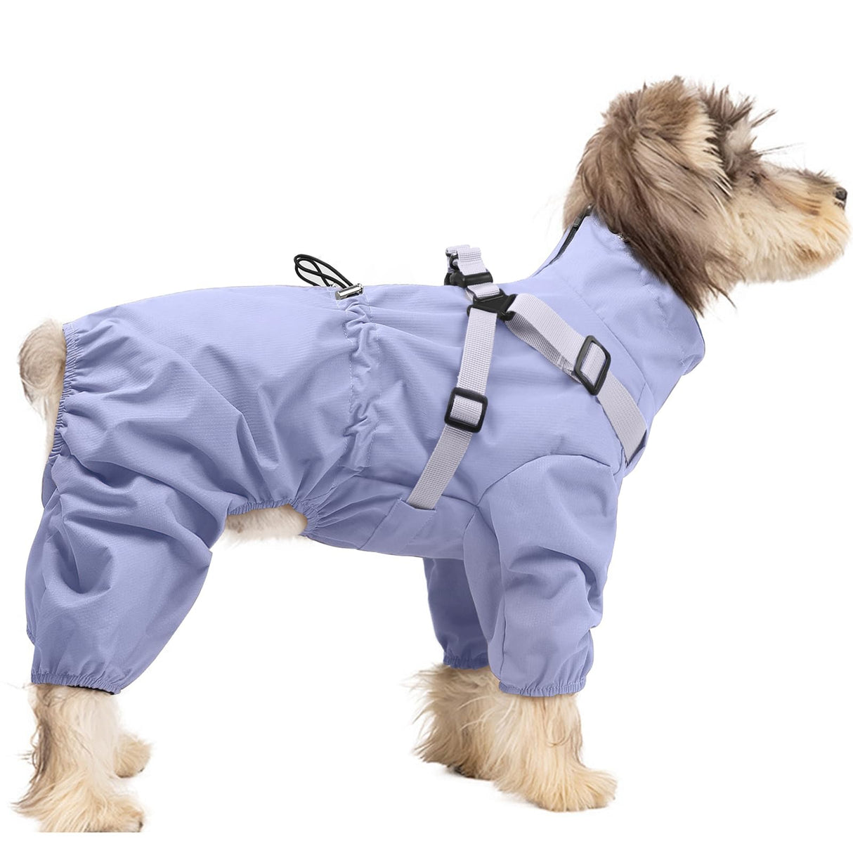 BRKURLEG Dog Raincoat for Small Dogs, Small Dog Rain Jacket with Harness Built in, Waterproof 4 Legs Puppy Raincoats, Puppy Outdoor Jacket with Reflective Strip, Purple, XXL