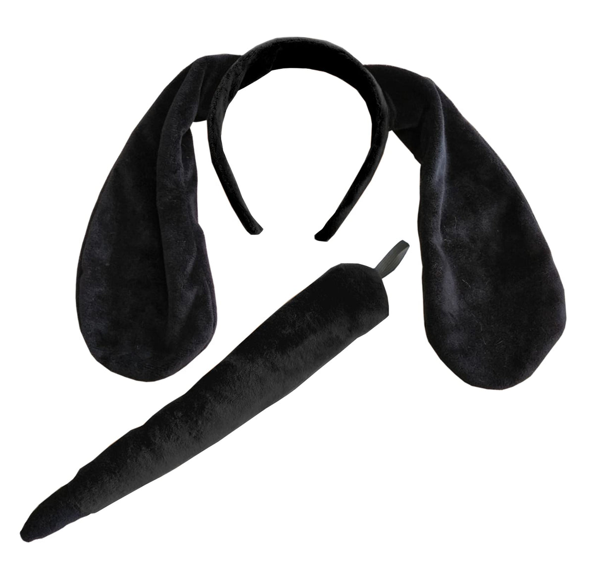 Black Dog Ears and Tail Headband Floppy Black Puppy Ears and Tail Costume Accessory Set for Adults - One Size