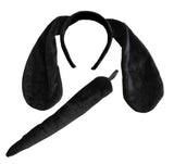 Black Dog Ears and Tail Headband Floppy Black Puppy Ears and Tail Costume Accessory Set for Adults - One Size