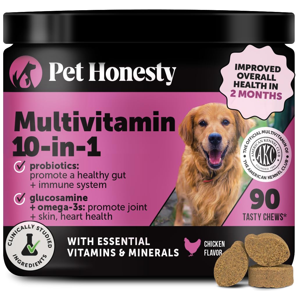 Multivitamin Dog Supplement, Glucosamine Chondroitin for Dogs, Probiotics, Omega Fish Oil, Dog Supplements & Vitamins, Vitamins for Skin and Coat Allergies (Chicken 90 ct)