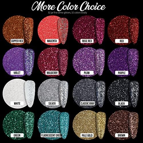 Teenitor Glitter, 32 Colors Body Glitter Face Glitter, Hair Glitter Nail Glitter for Crafts Resin Accessories, Fine Glitter for Resin Nail, Eye Glitter Makeup, Gold Glitter Red Glitter Black Glitter