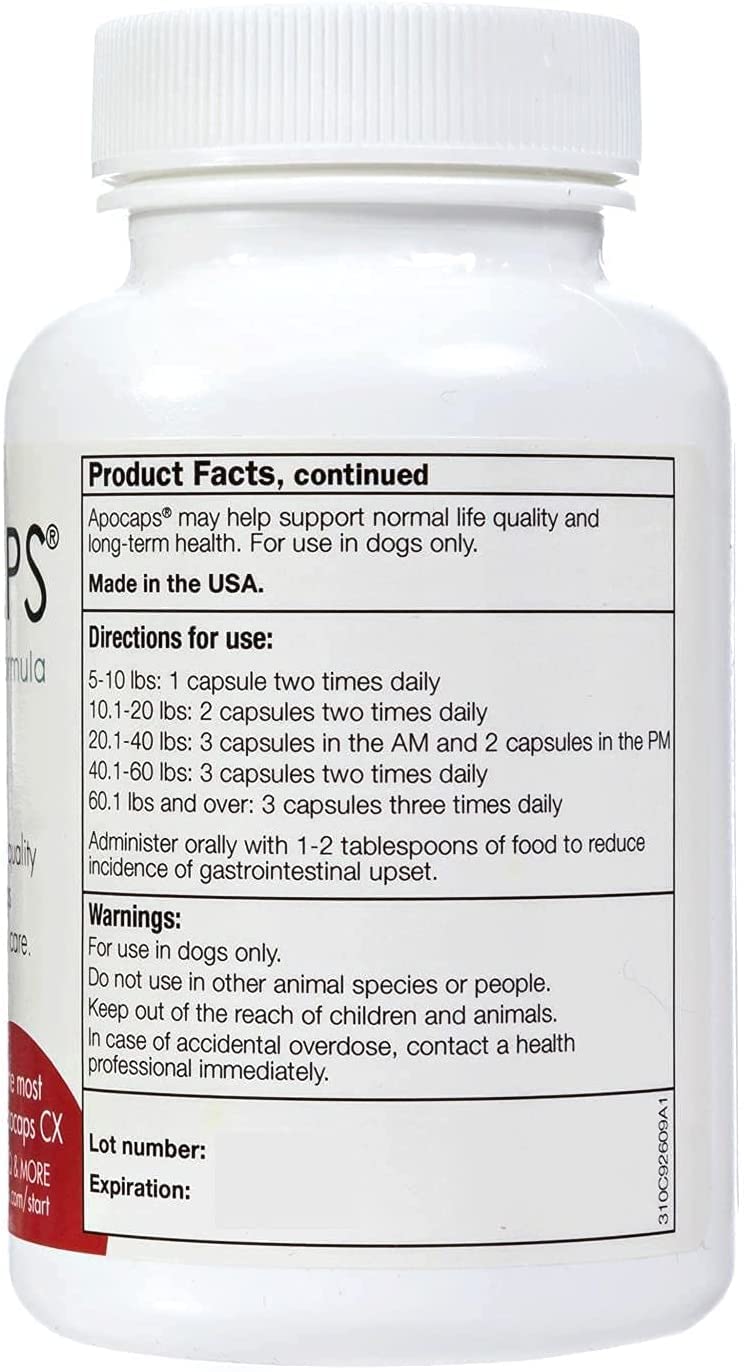 Apocaps CX Apoptogen Formula for Dogs (90 Capsules) - Supports Normal Levels of Apoptosis + Human Grade Ingredients Including Citrus Bioflavonoids, Silymarin, Curcumin and Turmeric + Biovadex
