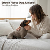 Dachshund Turtleneck Pullover Polar Fleece Four-Legged Dog Jumpsuit, Stretchy Warm Soft Anti-Static Pajamas for Wiener Dog& Small Dogs Fall Winter (Khaki, Small (7-11 lbs))