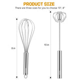 Stainless Steel Whisk 8" Hand Blender + 10" Semi-Automatic Rotary Kitchen Whisk Kitchen Wisk Wire Whisks for Cooking, Whisking, Blending, Beating, Stirring- 2 Pack...