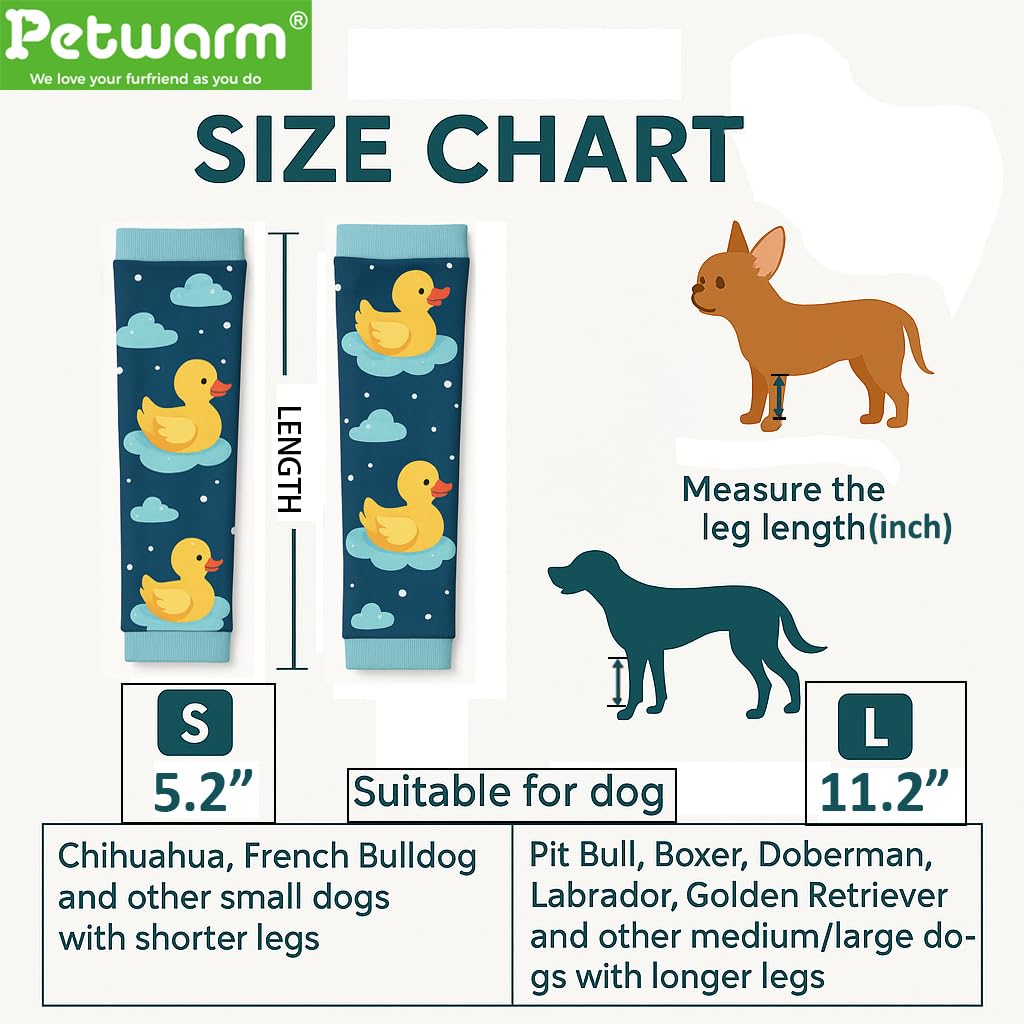 Petwarm Dog Recovery Leg Sleeves 4pcs Set Duck Print – Anti-Lick Post-Surgery Wraps for Dogs, Breathable Joint Support Sleeves for Medium & Large Breeds, Green, L
