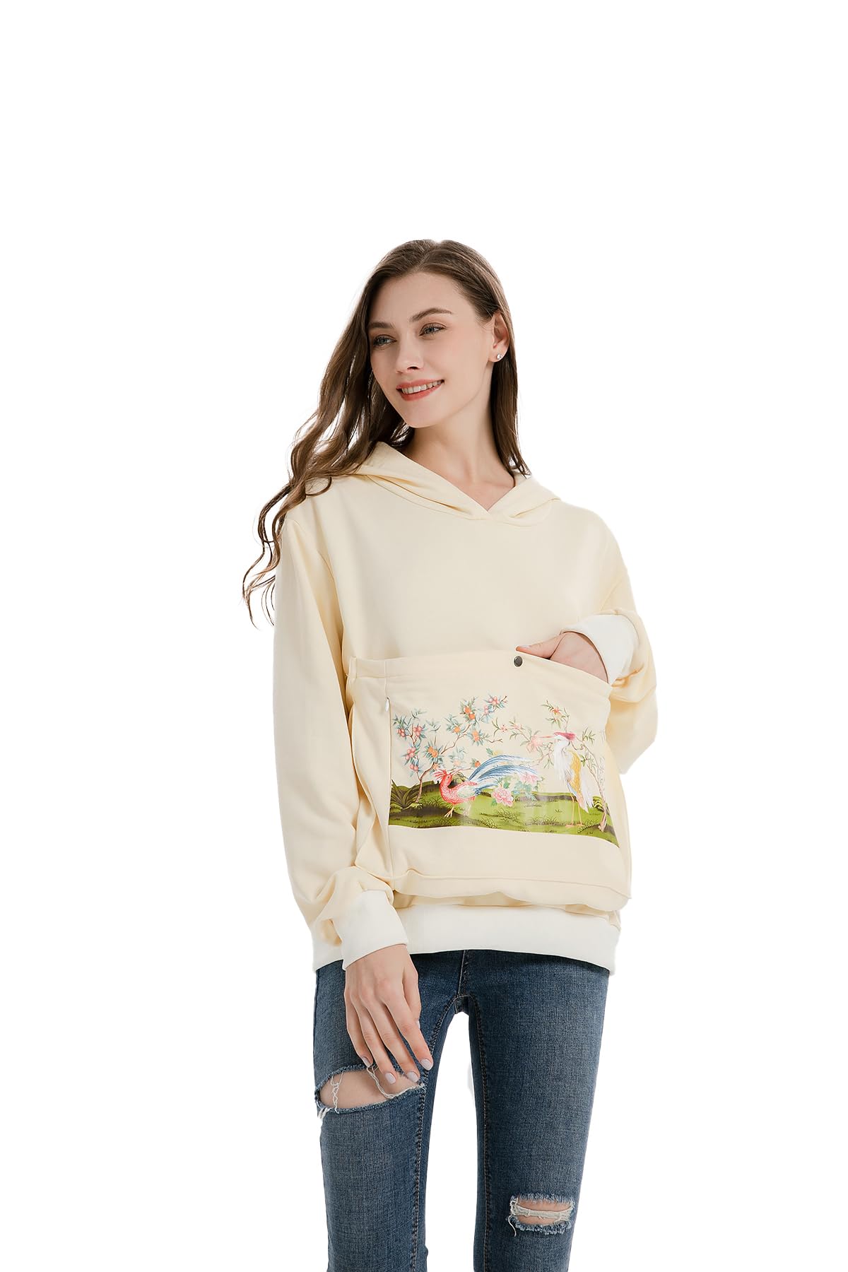 ALYC Cat Dog Carrier Hoodie Big Pet Pouch Sweatshirt Puppy Kitten Holder Pullover Top Graphic Print Kangaroo Hoodies Beige
