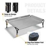 Veehoo Cooling Elevated Dog Bed, Raised Pet Cot with Guardrail & Slope Headrest, Durable Breathable Teslin Mesh, Non-Slip Feet, Washable Dog Couch Bed for Indoor & Outdoor, Medium 39.5" x 28", Gray