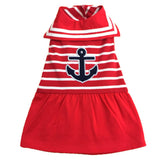 THE WORTHY DOG Designer Anchor Dog Dress – Stylish Polyester Pet Dress with Bow Detail, Adjustable Touch Fasteners & Machine Washable - Red/White, Medium