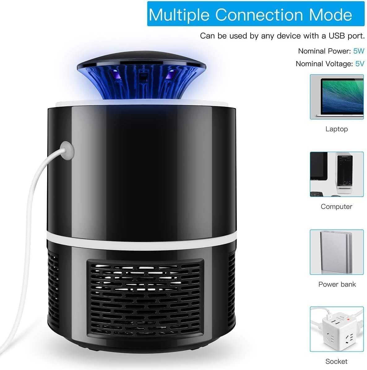BRIRILINE Bug Zapper, Electric Mosquito & Fly Zappers/Killer - Insect Attractant Trap Powerful Bug Zapper Light, Hangable Mosquito Lamp for Home, Indoor, Outdoor, Patio (Black),(SDB)