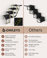 Owleys Dog Stairs for Large Dogs and Small - Glow in The Dark Marking - Car Ramps for Large Dogs up to 180 lbs - Non-Slip Surface - Foldable Dog Ramp for All Cars 4 Steps