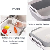 9L (2.4Gal) Dish Basin Collapsible with Drain Plug Carry Handles,Kitchen Storage Tray Dish Wash Basin, Portable Dish Tub, Foldable Dishpan for Camping,RV,Gray