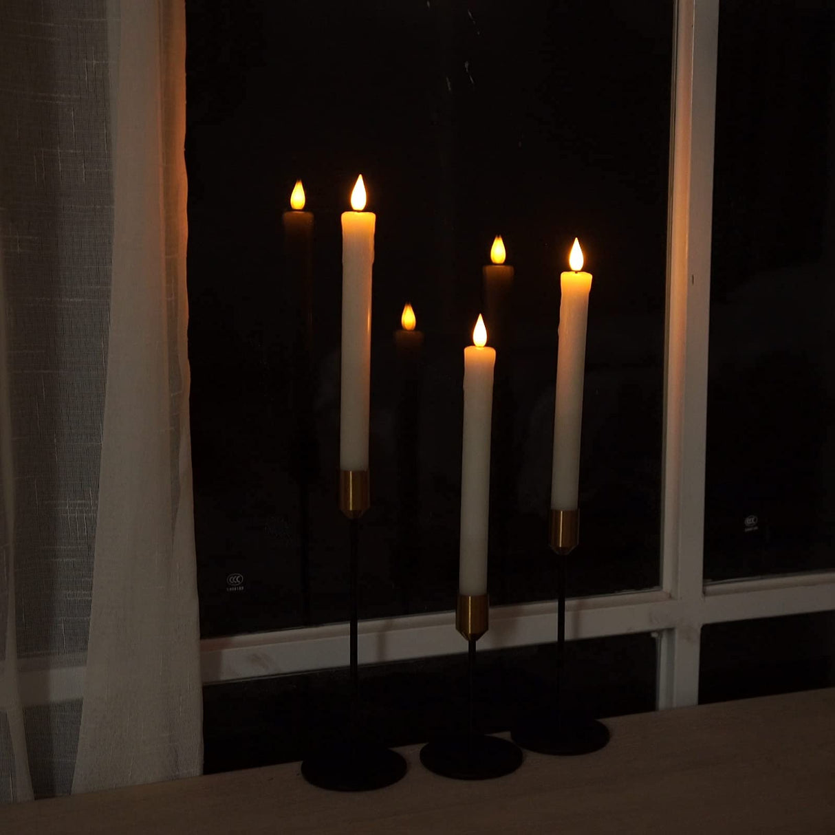 Homemory Real Wax LED Flameless Taper Candles with Timer, 9.6 Inches White Drip Candles for Fireplace, Christmas, Halloween