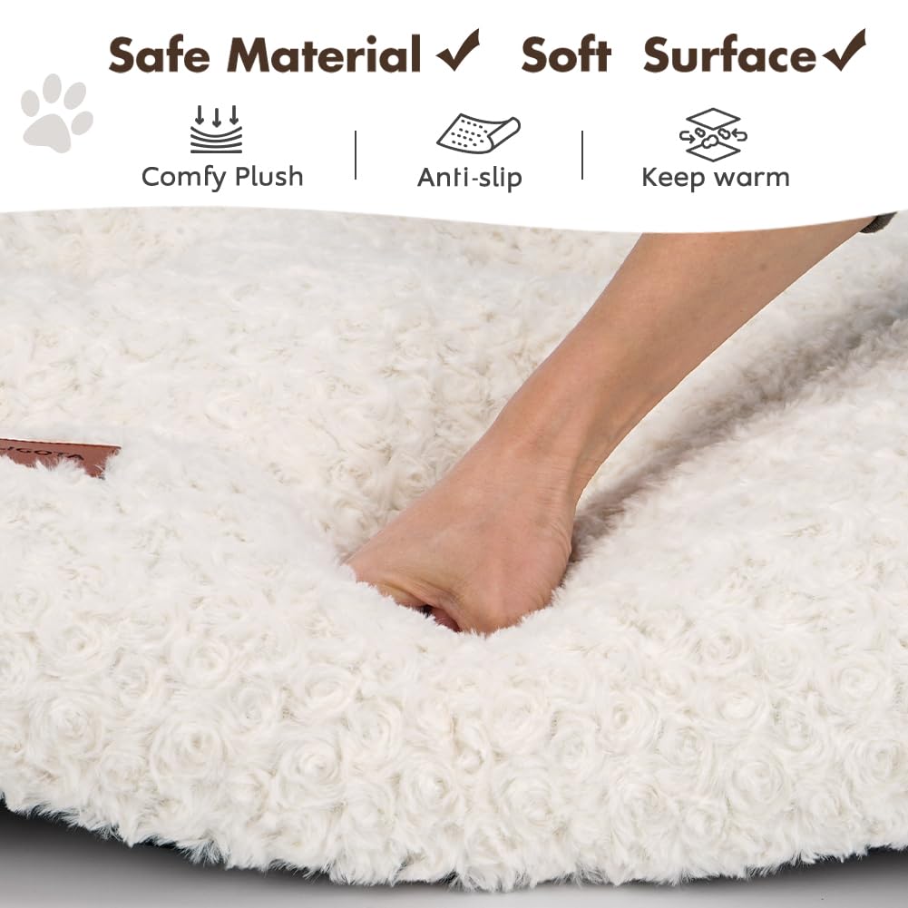 Dog Bed Crate Pad - Rosette Pattern White Velvet Pet Bed Anti-Slip Comfy Kennel Pad for Crates Rosette White M