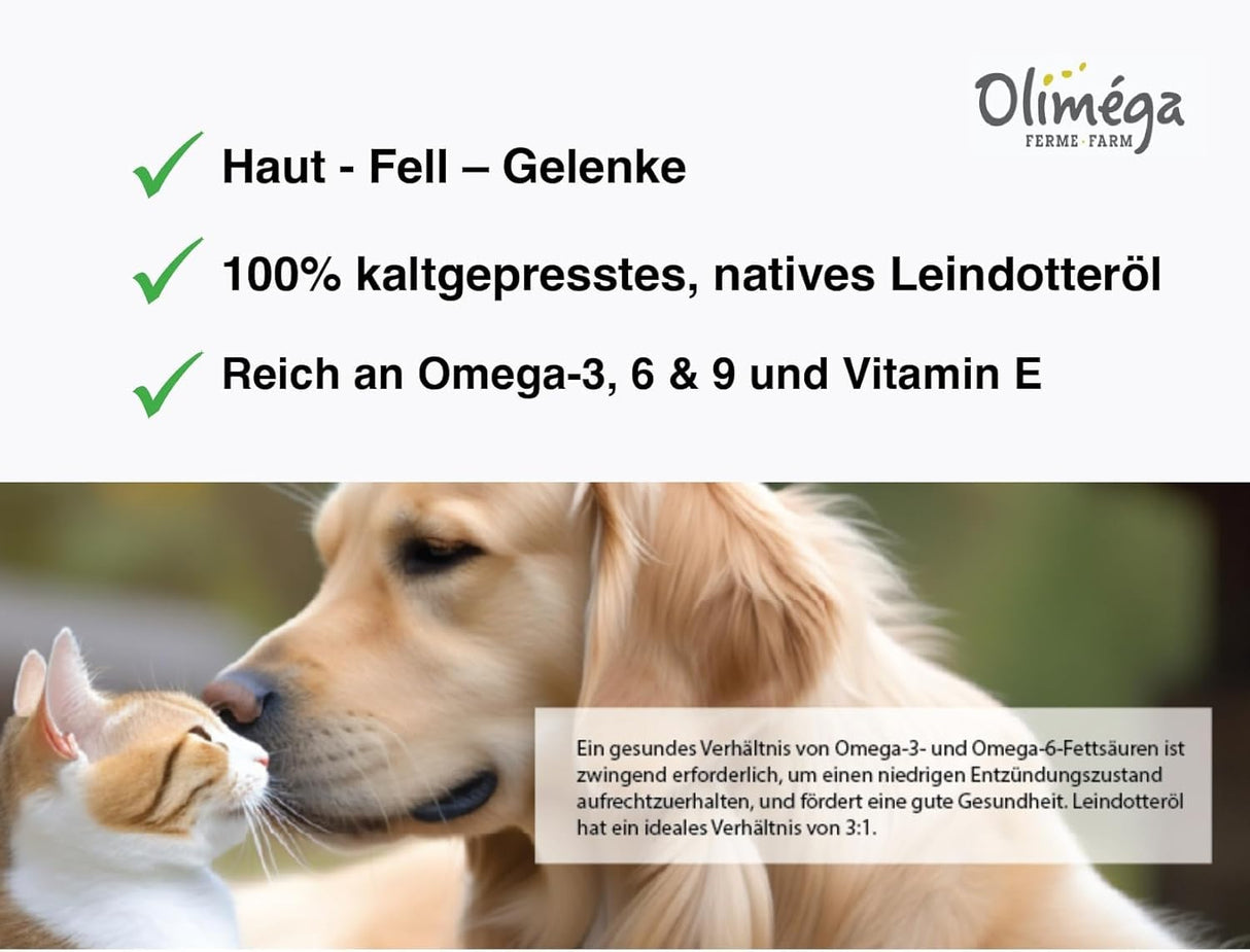 Camelina Oil for Dogs & Cats, 500mL by Olimega Farm | High in Omega-3 & Vitamin E | Support for Healthy Joints, Coat & Skin | Alternative to Salmon Oil for Dogs | Made in Canada | Non-GMO