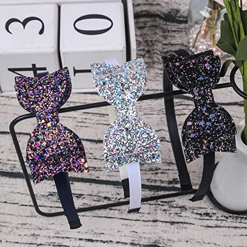 XIMA 10pcs Glitter Sequin Bow Hairband Shiny Bow Knot Teeth Plastic Headbands for Kids Hair Accessories