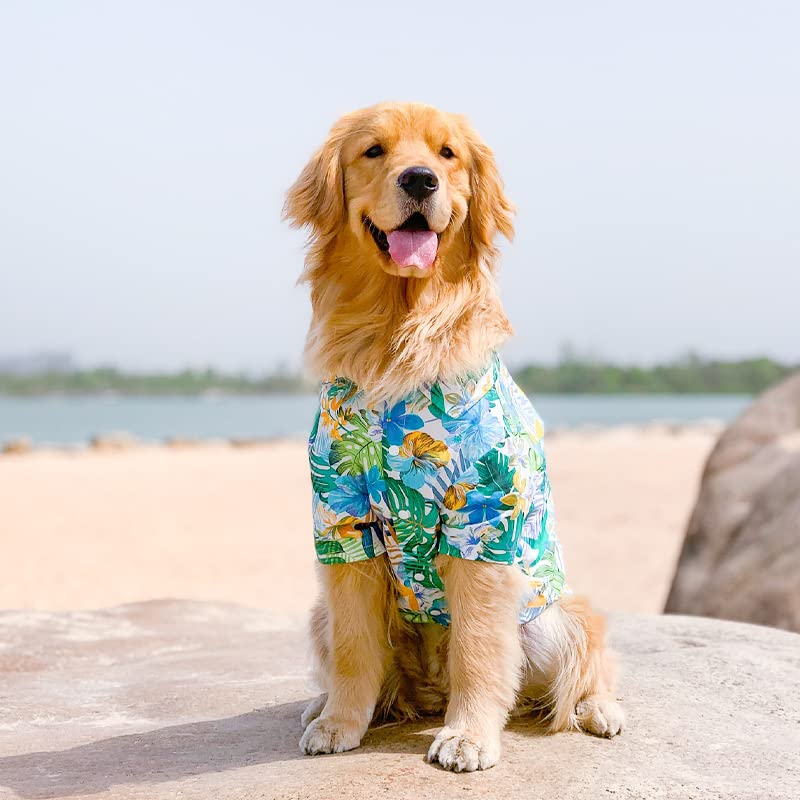HDKUW Large Dog Hawaiian Costume, Dog's Cool T-Shirts Summer Clothes, Hawaiian Shirt for Large Dogs, Design for Summer Luau Style Beach Camp Vacation 7XL Blue
