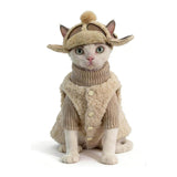 Retro Fleece Vest with Hat for Devon Rex and Hairless Cats Warm Winter Clothing for Cat & Dog (XL(10-13lbs))