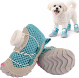4 Pack Dog Boots with Dial Adjustment, Breathable Mesh Dog Shoes, Anti-Slip Sole Paw Protectors for Outdoor Walking, Hiking, Hot Pavement and Rain, for Small Medium Dogs (Blue, 6 (28-52lbs))