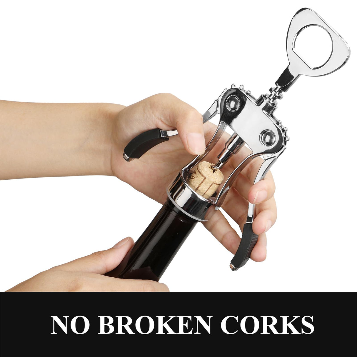 Wine Opener, Heavy-Duty Zinc Alloy Wing Corkscrew, Premium Beer Bottle Opener, Multifunctional Wine Accessories with Ergonomic Handle and Sharp Screw, for Kitchen, Bar, Restaurant (SILVER)